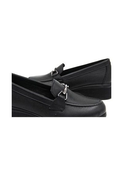 De Scario 715 Deri Toka Detaylı Deri Kadın Loafer Ayakkabı - Siyah Siyah