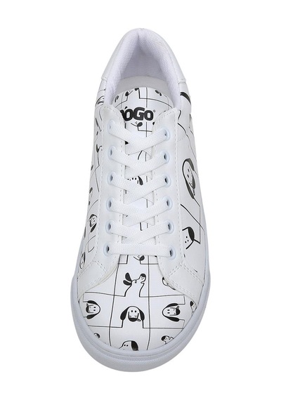 Kadın Vegan Deri Beyaz Sneakers - I Woof You Tasarım Çok Renkli