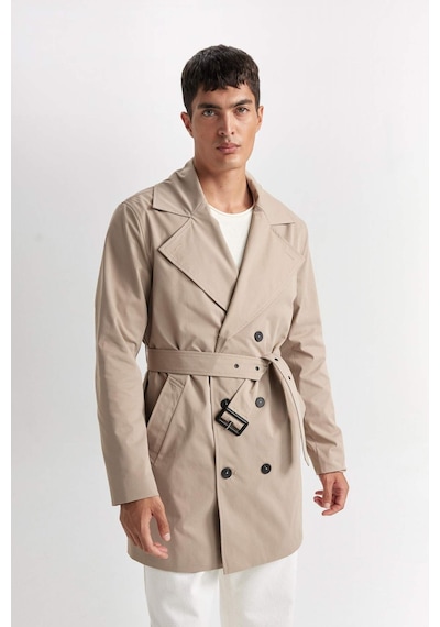 DeFacto Slim Fit Dar Kesim Düğmeli Kemerli Trençkot D5528AX25SPBG193 Bej