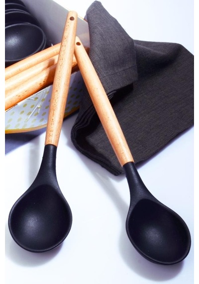 Bambu Saplı Silikon Kaşık Siyah 2 Adet