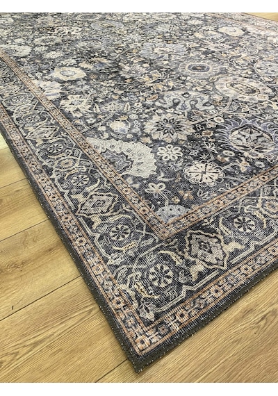 Çam Halı Anatolia 32-051 Etnik Eskitme Desenli Dokuma Tabanlı Yıkanabilir Şönil Salon Ve Oda Halısı Antrasit 2