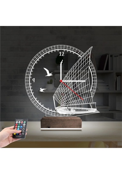 Luvivia Gemici Kaptan Denizci Yelkenli V1 Saatli 3d Lamba - Masa Gece Lambası Şeffaf