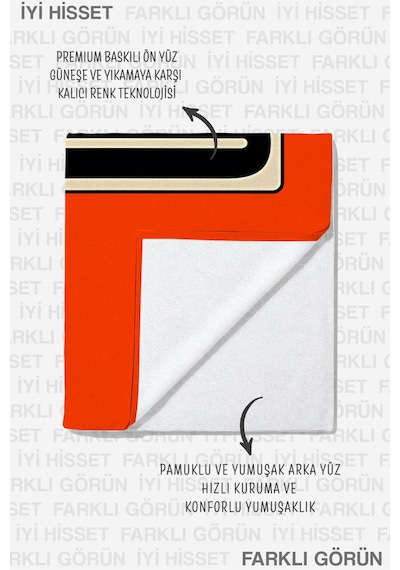 Turuncu Grafik Güneş Plaj Havlusu - Retro Japon Esintili Minimalist Hızlı Kuruyan Mikrofiber Havlu Mat Defne