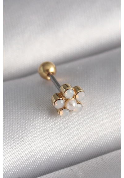 316l Çelik Gold Renk Zirkon Taşlı Çiçek Model Tragus Piercing Gümüş