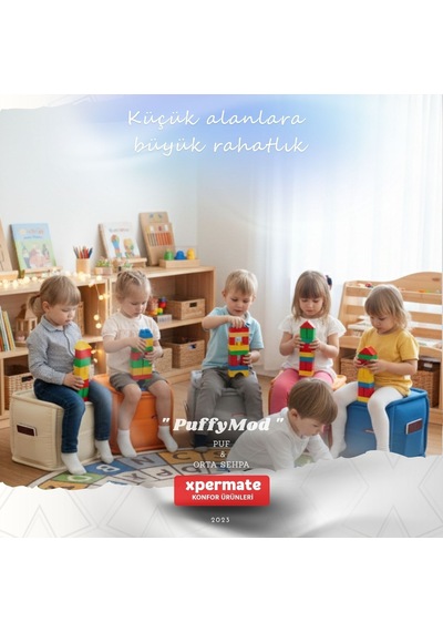 Dekoratif Kare Puf Orta Sehpa Ayak Uzatma Puf 40x40x42 Cm Puffymod Kahverengi