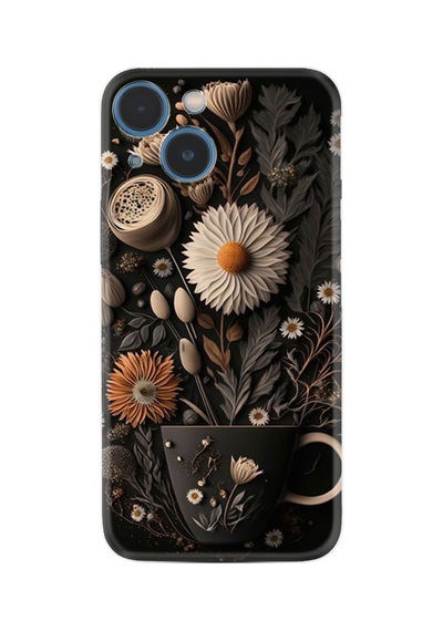 Apple iPhone Uyumlu Apple iPhone Uyumlu 13 Kılıf Apple iPhone Uyumlu 14 Kılıf Boutique Baskılı Resimli Kahve Çiçek Pcode -095