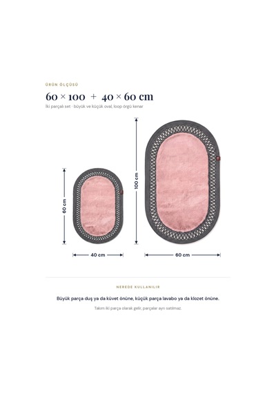 Banyo Paspası Takımı 60x100+40x60 Cm İç Trikot Pembe & Antrasit Gri