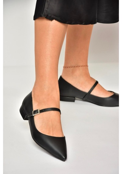 Fox Shoes U725512209 Siyah Kadın Babet Siyah-suni Deri Siyah