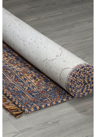 Mavi Renkli Afgan Tarzı Altı Kaymaz Yıkanabilir Şönil Kilim-598