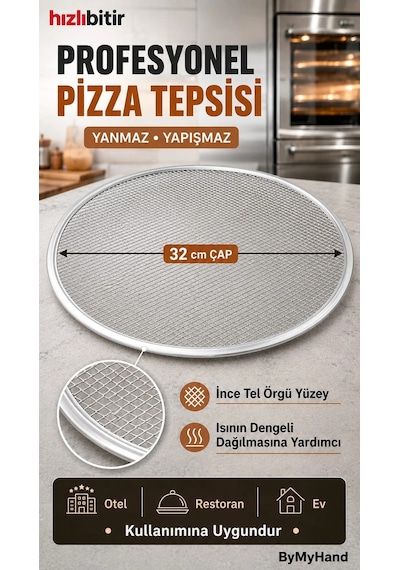 Bymyhand Metal Sanayi Tipi Profesyonel Pizza Tepsisi 32 Cm Çok Renkli