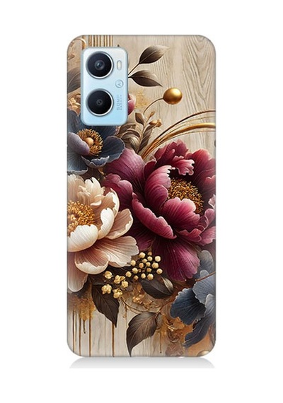 Oppo A96 Uyumlu Ahşap Üzerinde Gölge Çiçekler Desenli Silikon Kılıf Çok Renkli