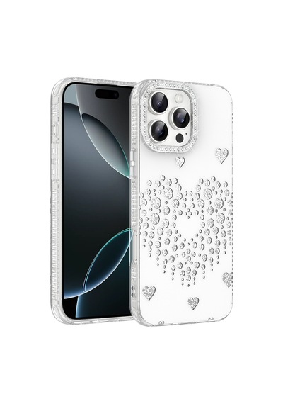Maks Technology Apple iPhone Uyumlu 16 Pro Max Kılıf Damla Taşlı Mkst Rivas Sert Pc Kapak - Beyaz
