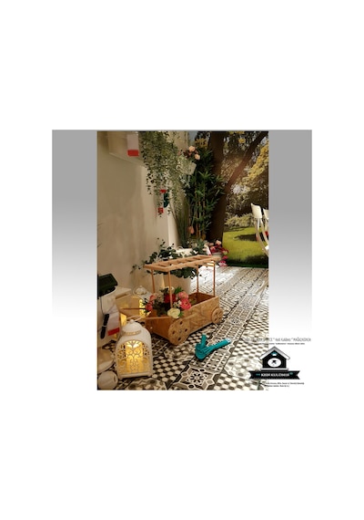 Saksı - Araba Çiçeklik - Çiçek Saksılığı - Hareketli Ahşap Araba