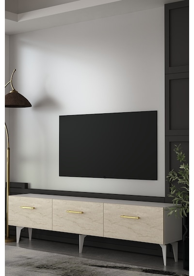 180dhdts2bta Eros Tv Sehpası,ünitesi Beyaz-traverten-altın