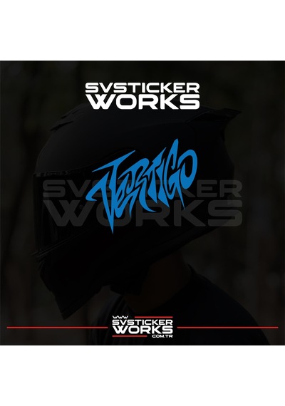 Vertigo Yazılı Kask Sticker Tüm Kasklar Uyumlu Tek Yön 1 Adet Mavi