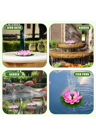 Güneş Enerjili Pembe Lotus Çiçekli Solar Fıskiye - Dekoratif Bahçe Süs Havuzu - Havuz Süsü