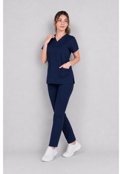 Üniforma Lacivert Hemşire Ve Doktor Forması Scrubs Takımı Likralı Alt Üst Üniforma Unisex Yarasa Kol