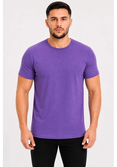 Tarz Yeri Erkek Basic Tişört Bisiklet Yaka Kısa Kol Günlük Yazlık Slim Fit T-shirt - Mor