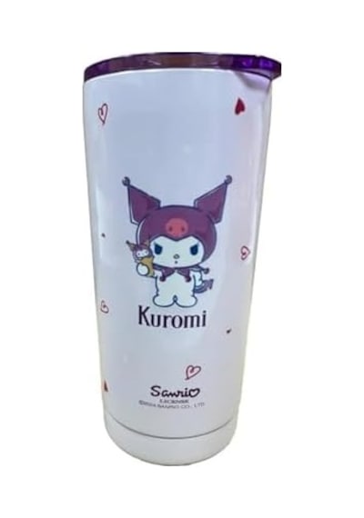 Sanrio Lisanslı Kuromi Paslanmaz Çelik Bardak Dekoratif Kılıflı 550 Ml Açık Beyaz