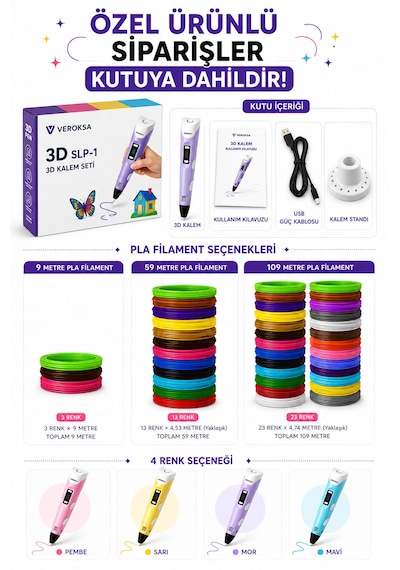3d Kalem + 156 Parça Bloks Seti Mor Hayal Gücünü Gerçeğe Dönüştür Piksel Ayıcık