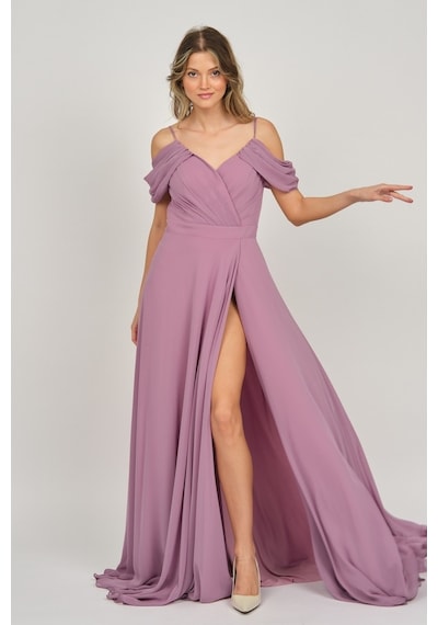 Lilas Xxl Kadın Derin Yırtmaçlı Uzun Abiye Elbise 5481027 Gül Kur Gül Kurusu