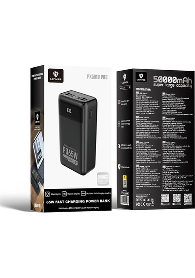 Lenyes Px591d Pro Hızlı Şarj Özellikli Dijital Led Göstergeli Powerbank 65w 50000mah Siyah