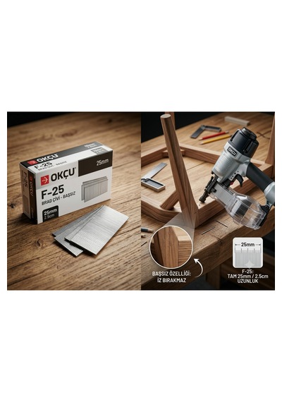 F-25 Brad Çivi Havalı Çakma Çivisi Başsız 25 Mm 2.5 Cm 1 Paket 5000 Adet