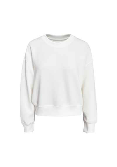 Kadın Beyaz Bisiklet Yaka Sweatshirt Beyaz