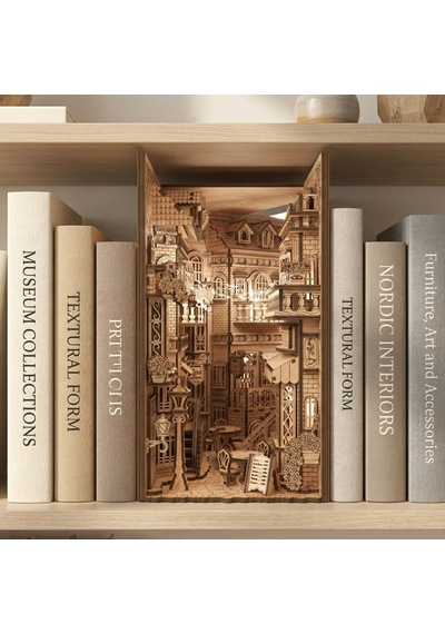 European Alley Book Nook Ahşap Maket Seti Avrupa Sokağı Peri Led'li Kitaplık Dekoru