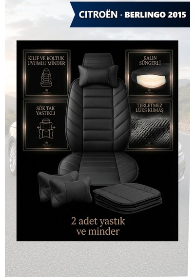 Citron Berlingo 2015 Uyumlu Premium Siyah Renk Lüks 2 Adet Minder Ve Yastık