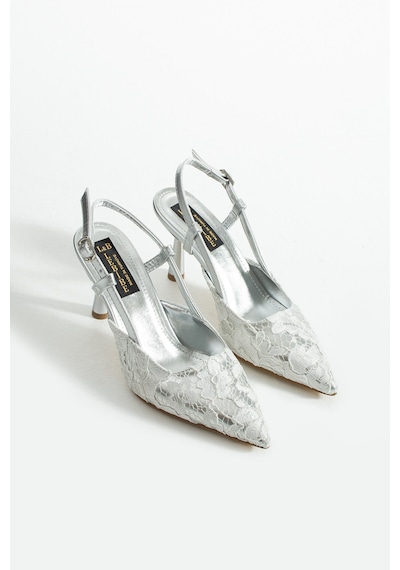 Lebibe Shoes Lısa Kadın Gümüş Sivri Burun 7 Cm Topuklu Çiçek Dantel Desenli Rugan Slingback Ayakkabı Lebibe Shoes Lısa Kadın Gümüş Sivri Burun 7 Cm Topuklu Çiçek Dantel Desenli Rugan Slingback Ayakkabı