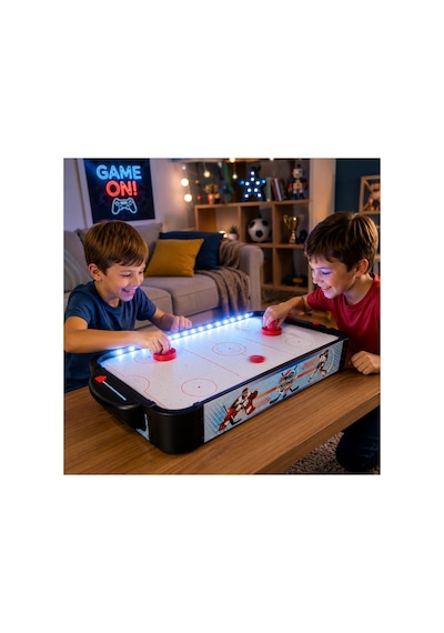 Led Işıklı Masaüstü Air Hockey Oyunu 50x30 Cm 2 Kişilik Hava Hokeyi Arcade Oyun Seti