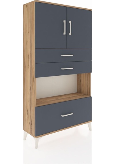 Arges Dolap 3 Raflı 3 Çekmeceli 2 Kapaklı 88x30x163 Çam-antrasit Atlas Çam