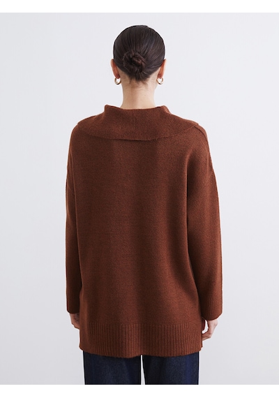 Lcw Modest Kahverengi Polo Yaka Kadın Triko Kazak