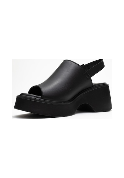 Luvishoes Power Siyah Cilt Hakiki Deri Kadın Dolgu Topuklu Sandalet Siyah Deri