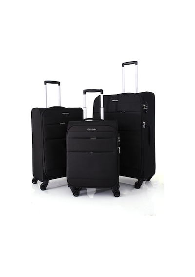04pc4200 3'lü Set Ultra Light Hafif Lüx Kumaş Tekerlekli Valiz Siyah Siyah