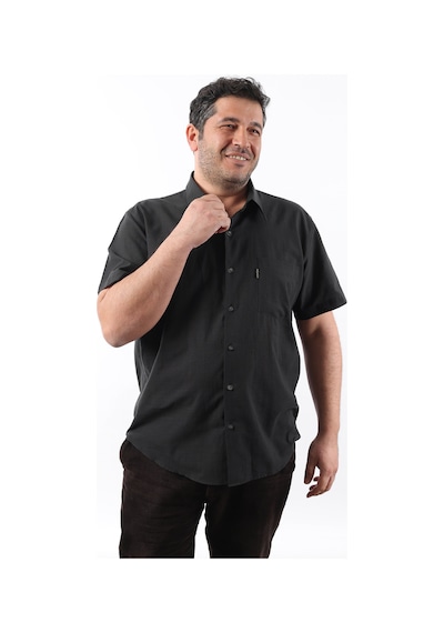 Tousus Kısa Kol Siyah Keten Erkek Gömlek Kk-8048-tss