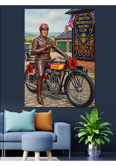Ahşap Tablo Vintage Motosiklet Sürücüsü Posteri