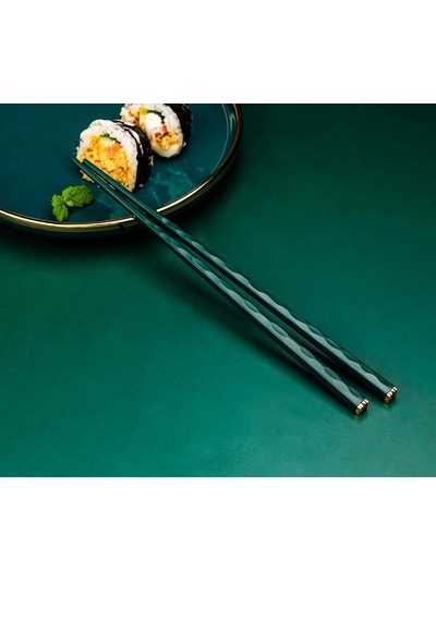 Valkyrie 5 Çift Yemek Çubuğu Seti 24,3 Cm Japon Kore Sushi Chopsticks Lüks Altın Detaylı Yeşil