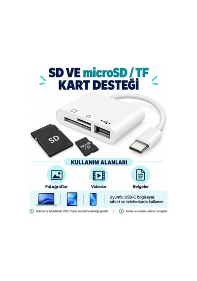 Usb Type-c 3in1 Micro Sd Tf Hafıza Kartı Okuyucu Usb Çevirici Kamera Macbook Matebook