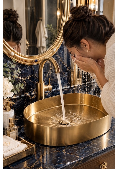 Alfas Aura Oval 60x40cm Pvd Gold Tezgah Üstü Çanak Lavabo 304 Paslanmaz Çelik 2.0mm