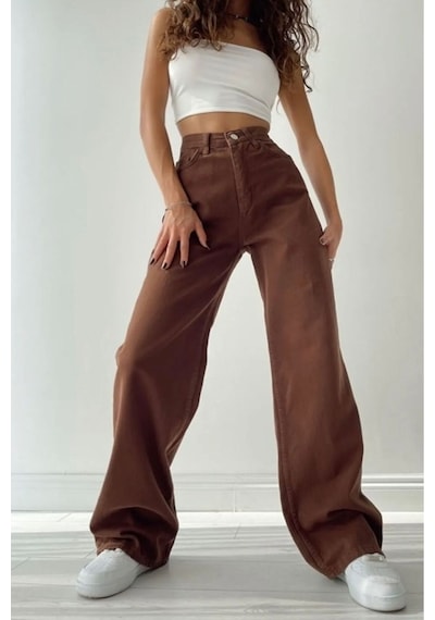 Lavajeans Lavajeans Kahve Bol Paça Yüksek Bel %100 Pamuk Kahve Siyah