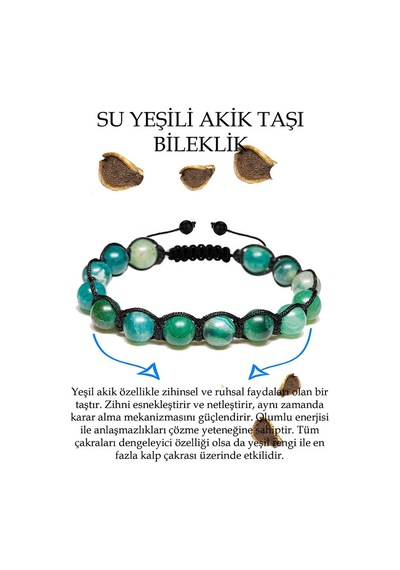 Sertifikalı Su Yeşili Akik Taşı Bileklik - Makrome Çok Renkli