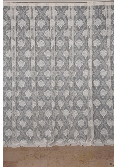 Çerçeveli Damaks Krem Hazır Dikilmiş Pileli Fon Perde 300x260 Cm