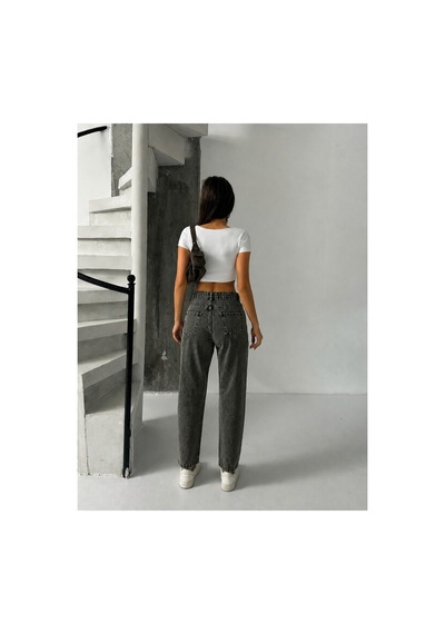 Bluemarlin Kahve Tint Yüksek Bel Ön Bacak Taşlı Mom Jeans Kot Pantolon Kahve Tint
