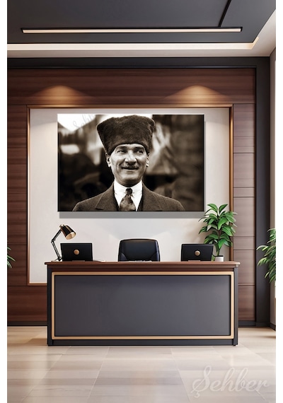 Türkiye Cumhuriyeti'nin Kurucusu Gazi Mustafa Kemal Atatürk Portresi Yatay Kanvas Tablo 4182 Çok Renkli