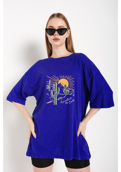 Medinenur Çöl Tema Baskı Unisex Tshirt Mavi