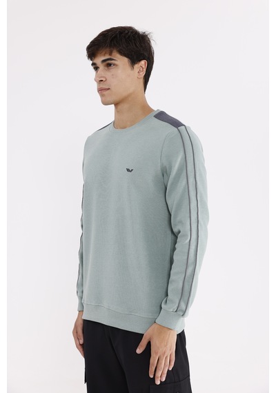 Rowinger Selanik Doku Yumuşak Tutuşlu Rahat Kalıp Yuvarlak Yaka Esnek Manşetli Sweatshirt Çağla