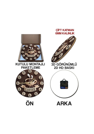 Minimal Kahve Tutkusu Sade Tasarımlı Mdf Duvar Saati 33 Cm Sdw331 Renkli