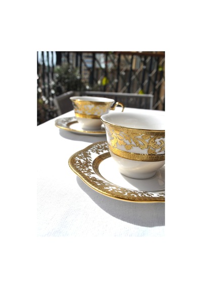4 Parça 2 Kişilik Porselen Gold Yaldızlı Kahve Fincan Takımı Altın Çiçek Kahve Fincanı 90 Ml